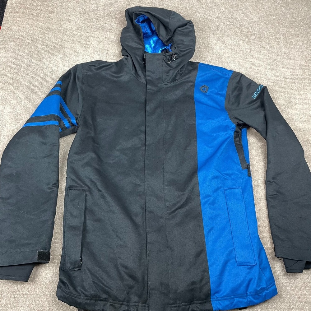 Sessions Outerwear Ski Snowboard Rally Jacket Mens L Black Blue Waterproof